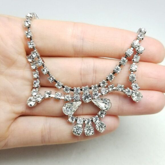 Vintage Retro Rhinestone Collar Necklace, Fancy Design, 50s 60s Sparkle, Estate - Picture 7 of 7